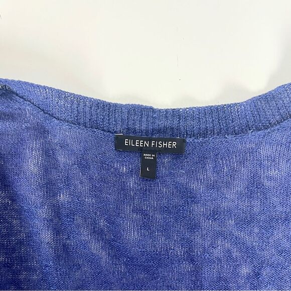 Eileen Fisher Linen Blue Purple Waterfall Open Front 3/4 Sleeve Cardigan Sweater - Picture 3 of 5